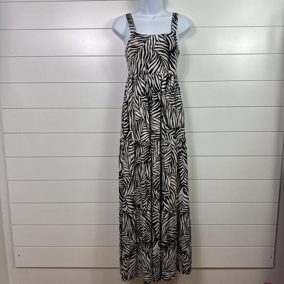 Soma Weekend Pattern Sleeveless Knit Stretch Maxi Dress Black Tan sz XS - Picture 1 of 7